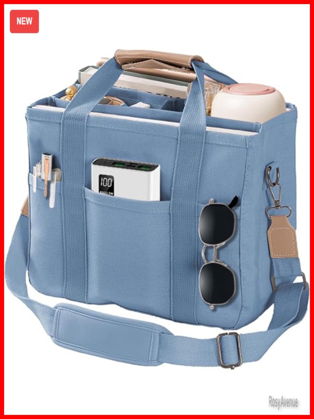 Multi-Pocket Canvas Tote Bag Large Capacity Shoulder Crossbody Handbag